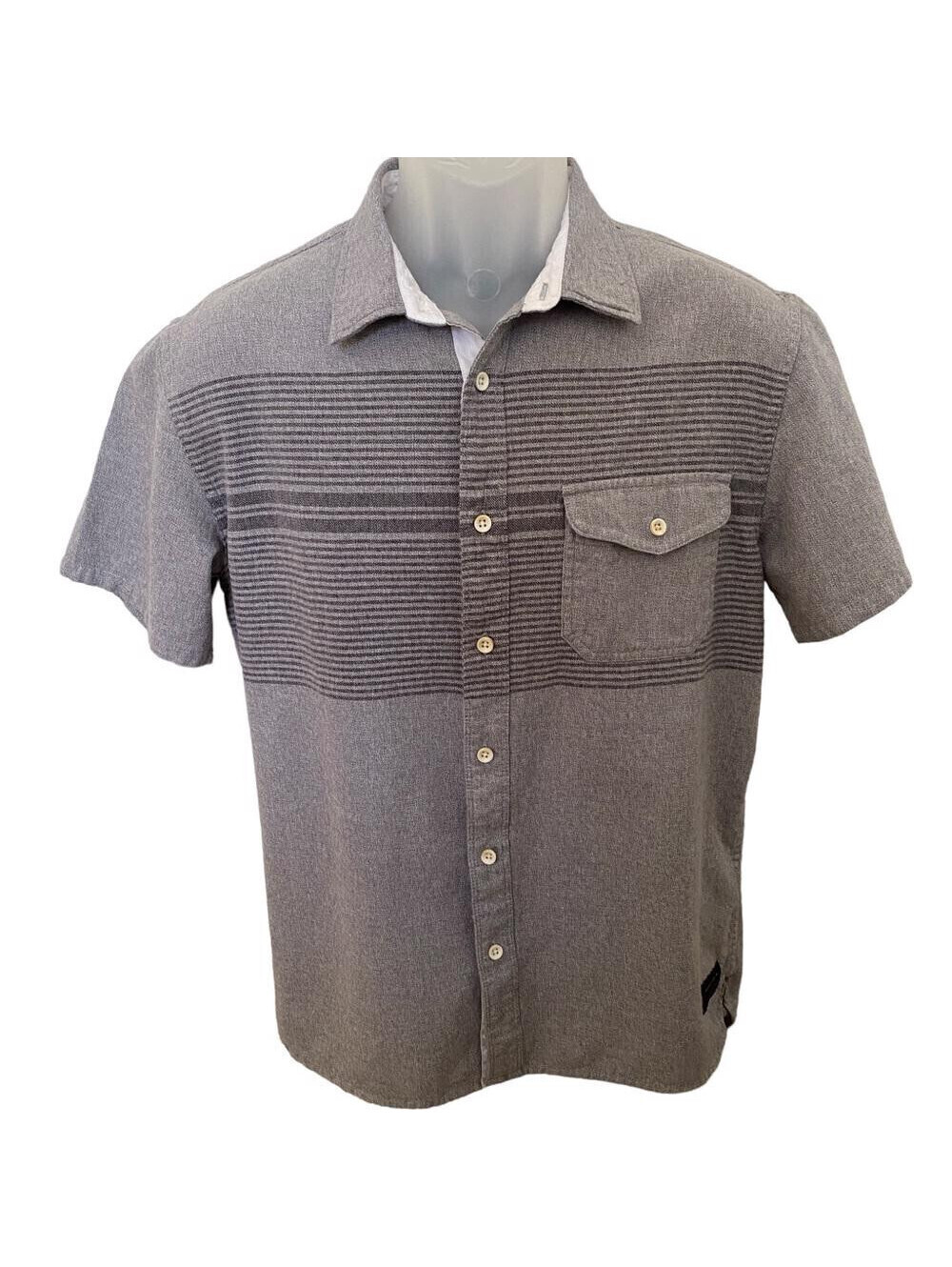 QUIKSILVER Modern Fit Gray Stripes Collared Shirt Men M Medium